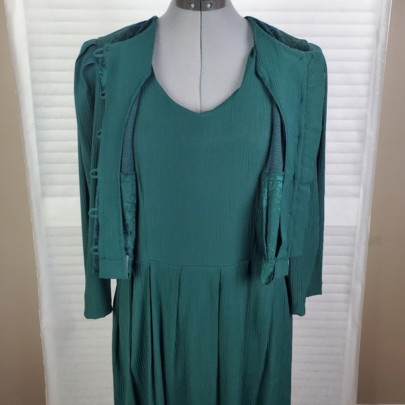 Vtg green patchwork rayon long sleeve maxi dress 8 - Picture 6 of 10